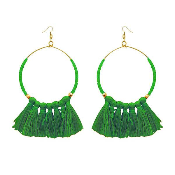 Tip Top Fashions Gold Plated Green Thread Earrings - 1308339C