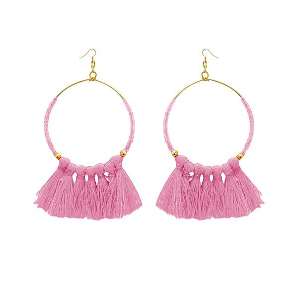 Tip Top Fashions Gold Plated Pink Thread Earrings - 1308339D