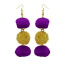 Jeweljunk Gold Plated Purple Pompom Thread Earrings