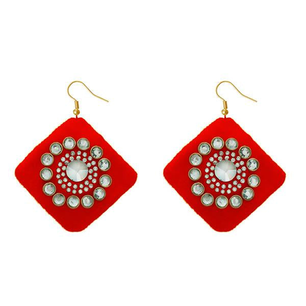 Tip Top Fashions White Austrian Stone Red Velvet Earrings - 1308340C