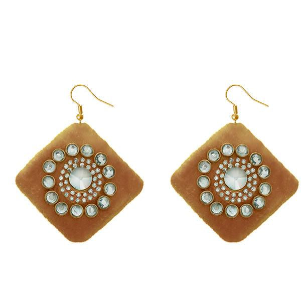 Tip Top Fashions White Austrian Stone Brown Velvet Earrings - 1308340D