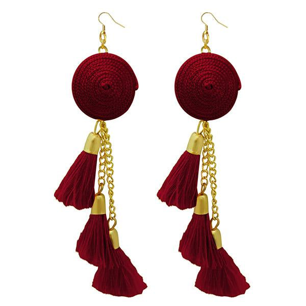 Jeweljunk Gold Plated  Maroon Thread Earrings - 1308342E