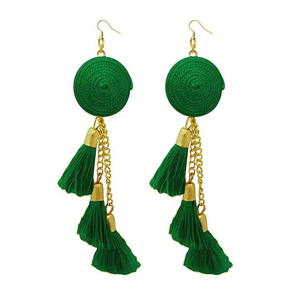 Jeweljunk Gold Plated  Green Thread Earrings - 1308342H