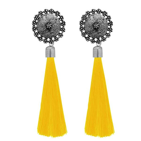 Jeweljunk Yellow Oxidised Plated Thread Earrings - 1308343E