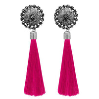 Jeweljunk Pink Oxidised Plated Thread Earrings - 1308343F