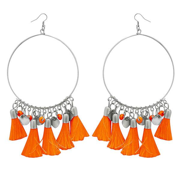 Jeweljunk Silver Plated Orange Thread Earrings - 1308345A