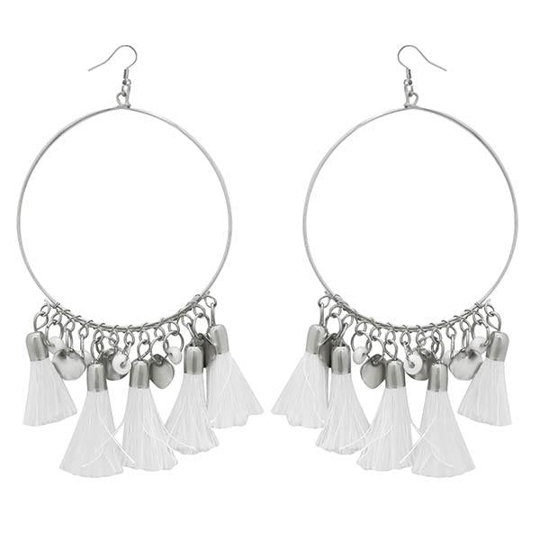 Jeweljunk Silver Plated White Thread Earrings - 1308345E