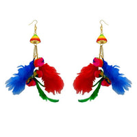 Jeweljunk Gold Plated Multicolor Thread Feather Earrings - 1308346B