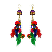 Jeweljunk Gold Plated Multicolor Thread Feather Earrings - 1308346C