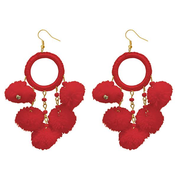 Jeweljunk Red Thread Pompom Earrings - 1308348B