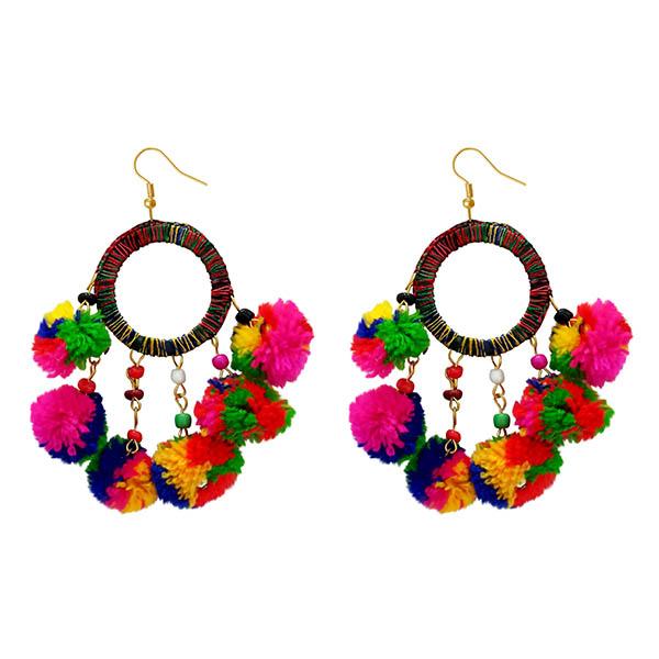 Jeweljunk Multicolor Thread Pompom Earrings - 1308348D