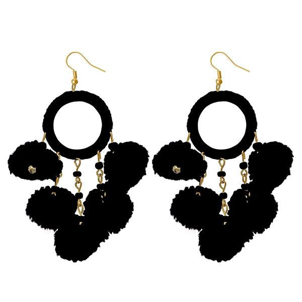 Jeweljunk Black Thread Pompom Earrings - 1308348E
