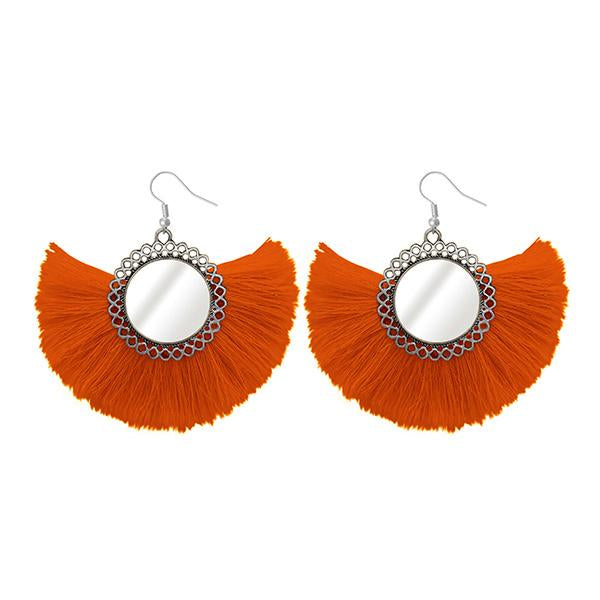 Tip Top Fashions Silver Plated Orange Thread Earrings - 1308349A