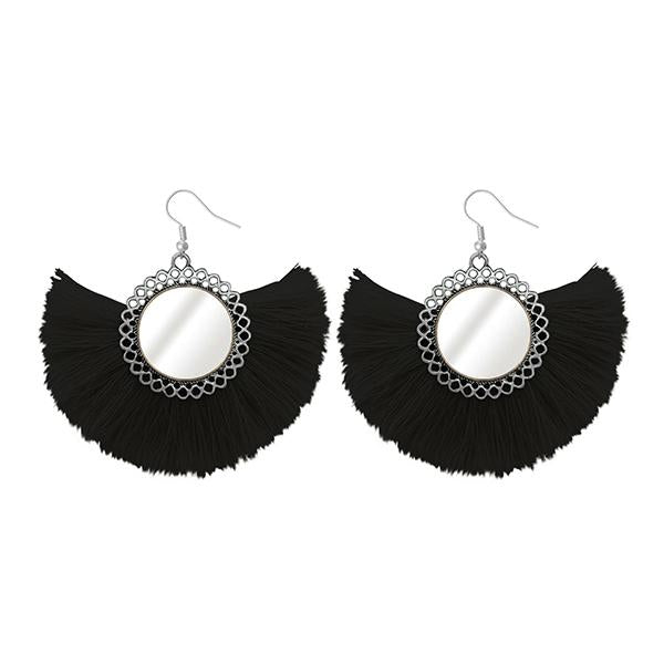 Jeweljunk Silver Plated Black Thread Earrings - 1308349K
