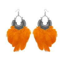 Jeweljunk Orange Feather Rhodium Plated Afghani Earrings - 1308355A