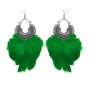 Tip Top Fashions Green Feather Rhodium Plated Afghani Earrings - 1308355B