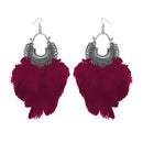 Jeweljunk Maroon Feather Rhodium Plated Afghani Earrings - 1308355H