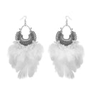 Jeweljunk White Feather Rhodium Plated Afghani Earrings - 1308355I