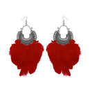 Jeweljunk Red Feather Rhodium Plated Afghani Earrings - 1308355J