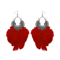 Jeweljunk Red Feather Rhodium Plated Afghani Earrings - 1308355J