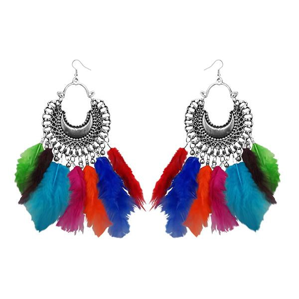 Tip Top Fashions Rhodium Plated Afghani Feather Earrings - 1308355M