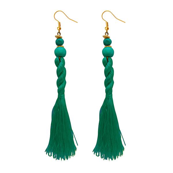 Tip Top Fashions Green Beads Thread Earrings - 1308356I