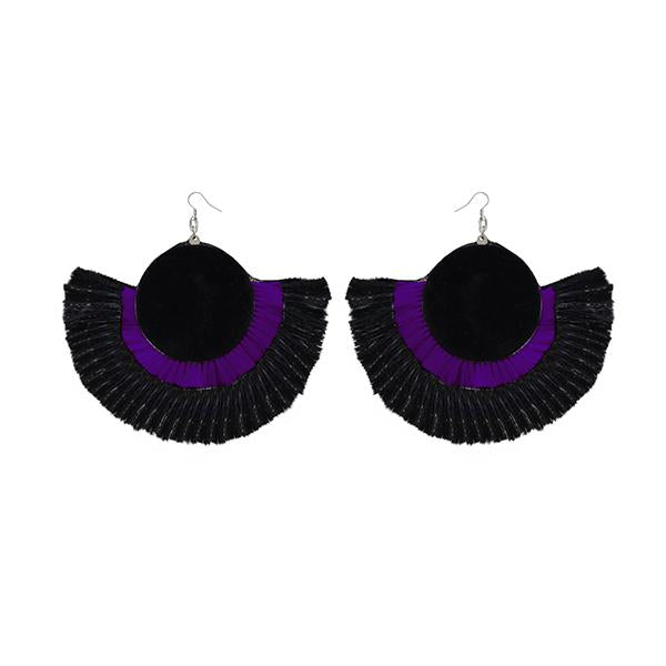 Tip Top Fashions Purple And Black Thread Earrings - 1308357B