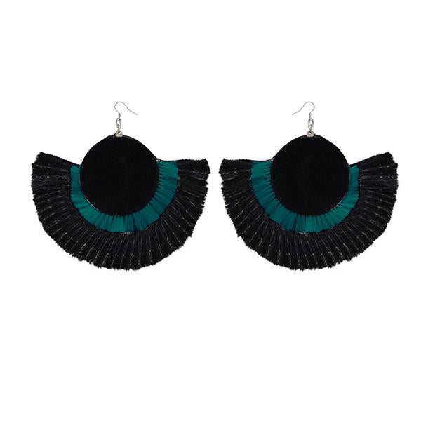 Tip Top Fashions Green And Black Thread Earrings - 1308357D