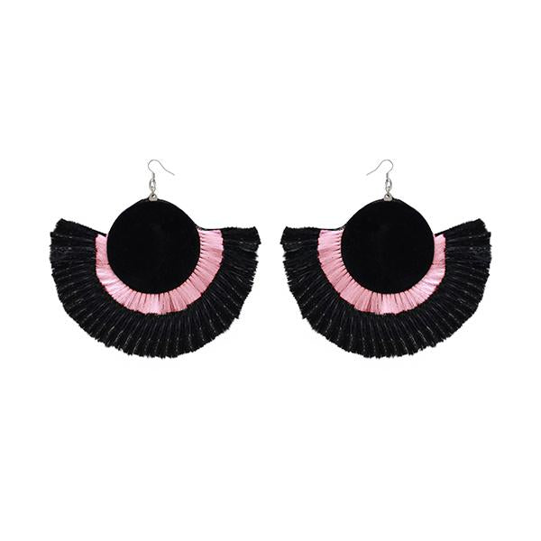 Tip Top Fashions Pink And Black Thread Earrings - 1308357E