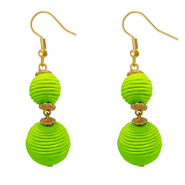 Tip Top Fashions Green Thread Gold Plated Dangler Earrings - 1308359F