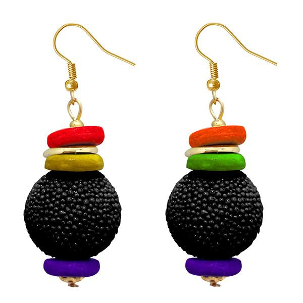 Tip Top Fashions Gold Plated Black Beads Dangler Earrings - 1308361I