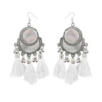 Jeweljunk White Thread Rhodium Plated Tassel Earrings - 1308364A
