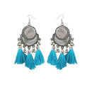 Jeweljunk Blue Thread Rhodium Plated Tassel Earrings - 1308364B