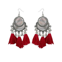 Jeweljunk Maroon Thread Rhodium Plated Tassel Earrings - 1308364C