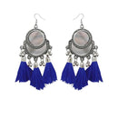 Jeweljunk Blue Thread Rhodium Plated Tassel Earrings - 1308364D