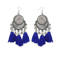 Jeweljunk Blue Thread Rhodium Plated Tassel Earrings - 1308364D