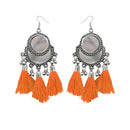 Jeweljunk Rhodium Plated Orange Thread Tassel Earrings - 1308364G