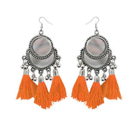 Jeweljunk Rhodium Plated Orange Thread Tassel Earrings - 1308364G
