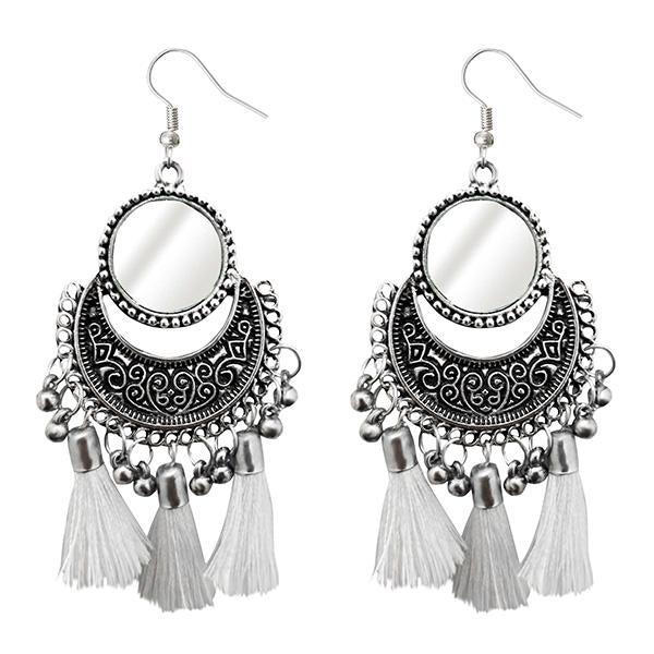 Jeweljunk White Thread Afghani Tassel Earrings - 1308366A