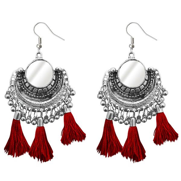 Jeweljunk Maroon Thread Afghani Tassel Earrings - 1308366G