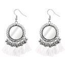 Jeweljunk White Thread Rhodium Plated Tassel Earrings - 1308367A