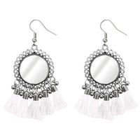 Jeweljunk White Thread Rhodium Plated Tassel Earrings - 1308367A