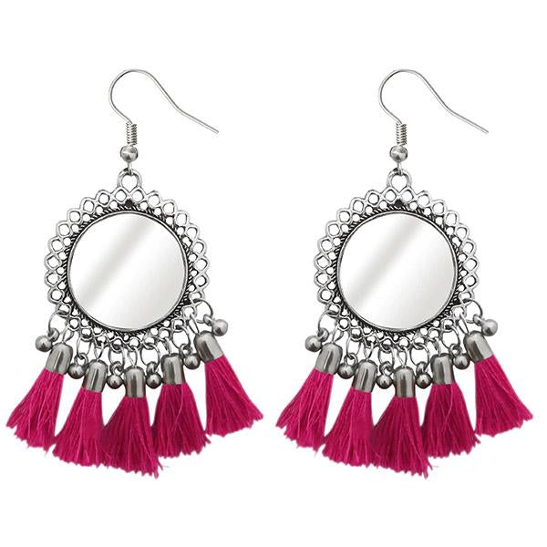 Jeweljunk Pink Thread Rhodium Plated Tassel Earrings - 1308367C