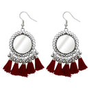Jeweljunk Maroon Thread Rhodium Plated Tassel Earrings - 1308367H