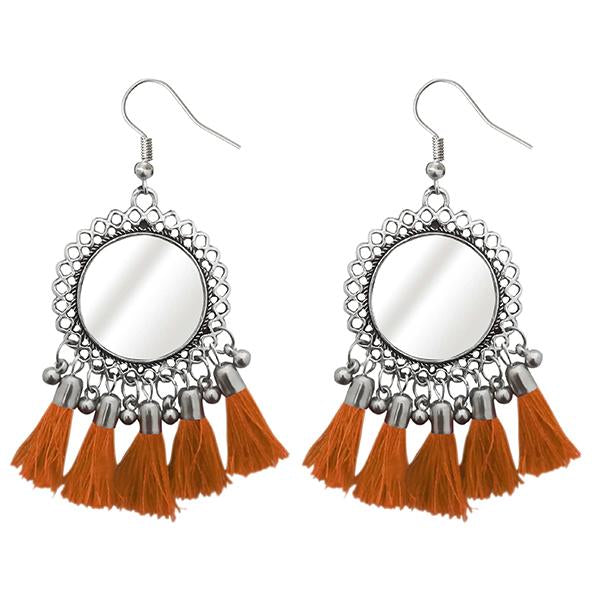 Jeweljunk Brown Thread Rhodium Plated Tassel Earrings - 1308367J
