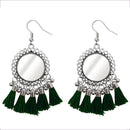 Jeweljunk Green Thread Rhodium Plated Tassel Earrings - 1308367K