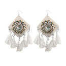 Jeweljunk Austrian Stone White Thread Tassel Earrings - 1308368A