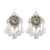 Jeweljunk Austrian Stone White Thread Tassel Earrings - 1308368A