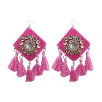 Jeweljunk Pink Thread Austrian Stone Tassel Earrings - 1308368B