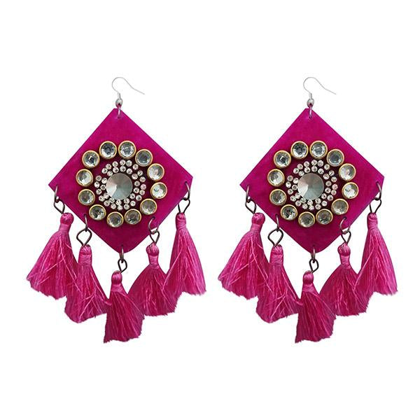 Jeweljunk Austrian Stone Pink Thread Tassel Earrings - 1308368C